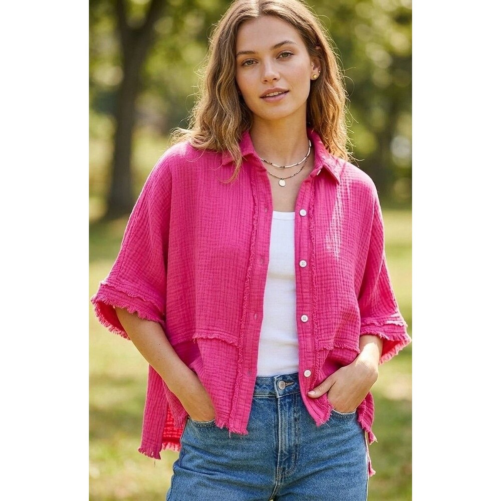 We The Free Free People NWT Pink Button Up Blouse Size Small